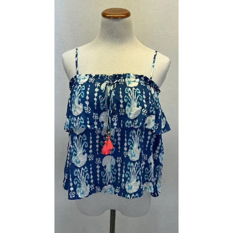 Lilly Pulitzer Mays Indigo Get In Line Blue Jellyfish w Tassels Tank Top - Size Medium gym tank top