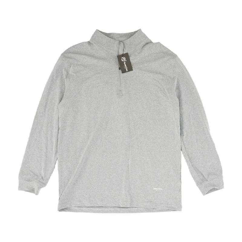 Gray Solid 1/4 Zip Pullover Gathered Sleeve Pullover