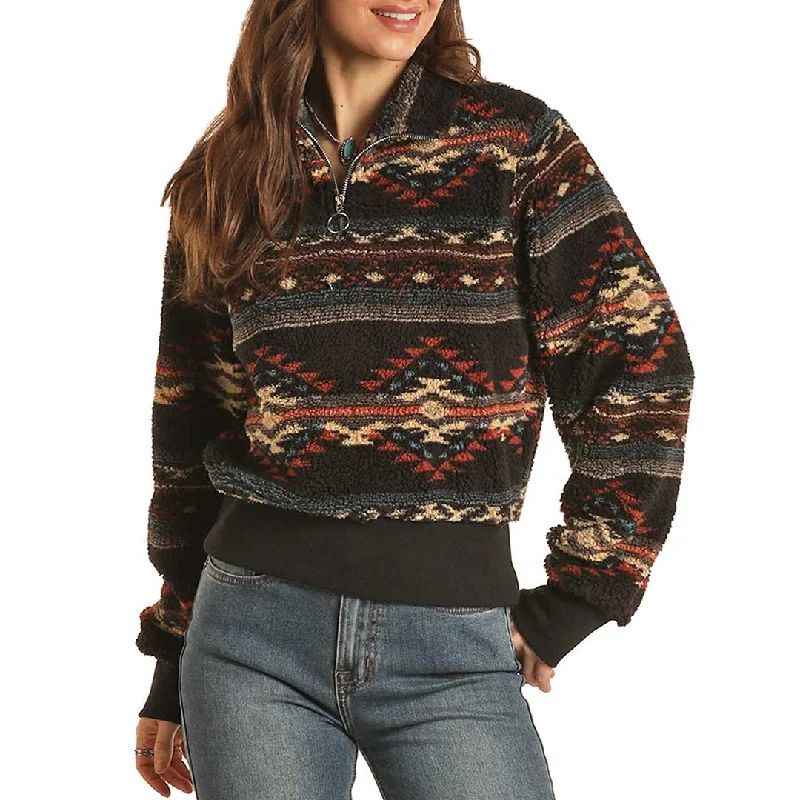 Rock & Roll Cowgirl Women's Aztec Print Pullover Gathered Sleeve Pullover