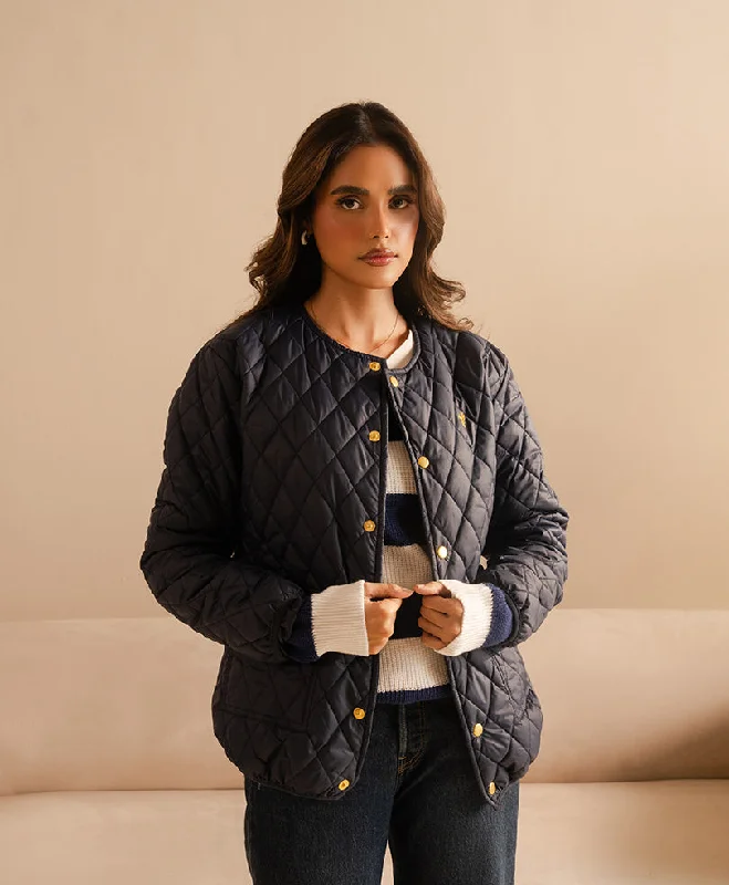 Bomber Quilted Jacket (Women) Zippered Front Buttoned Front Snap Front