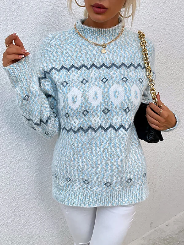 Knitted Snowflake Long Sleeve Sweater Pullover Sabrina Neck Pullover