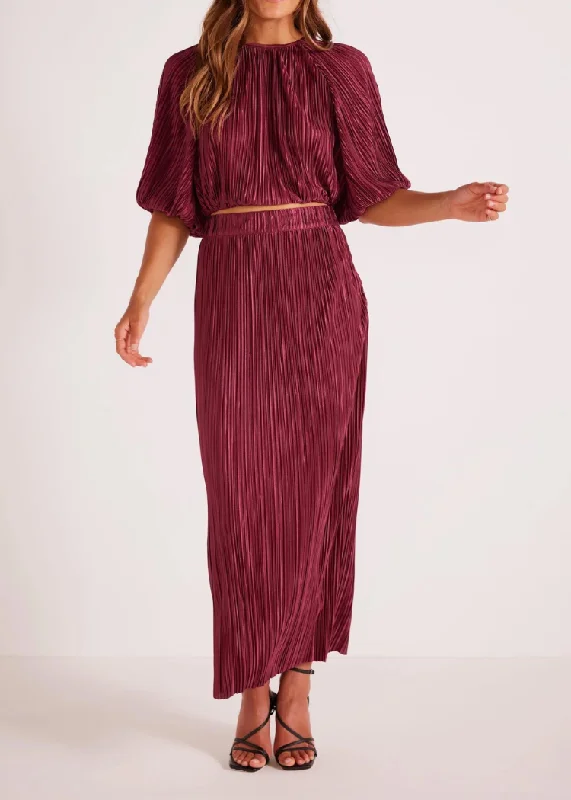 Mink Pink Tilla Plisse Midi Skirt - Berry--***FINAL SALE***
