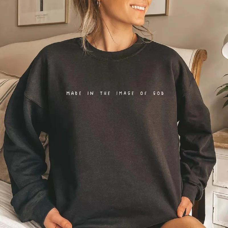 Fashion Women'S "Made In The Image Of God" Letter Print Pullover Crew Neck Long Sleeve Sweater Bell Sleeve Stylish