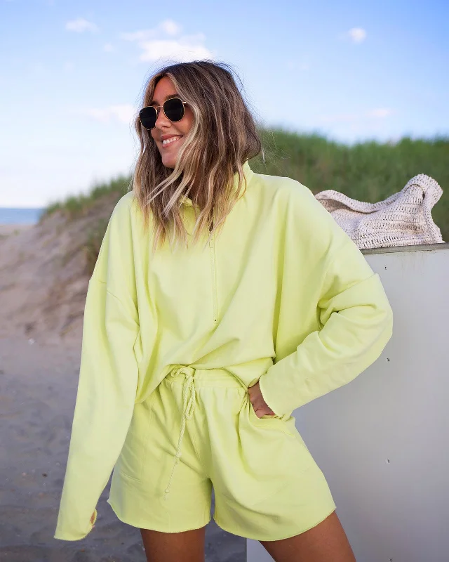 French Terry Beach Quarter Zip Pullover Scalloped Neck Pullover