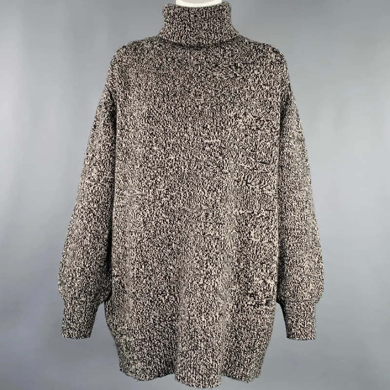 CO Size M Black White Cashmere Knit Turtleneck Sweater Velvet Chenille Corduroy