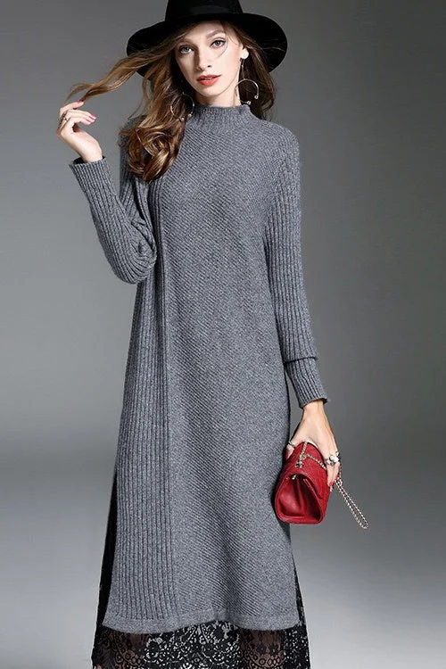 Sweater Dress W/ Lace Hem Chenille Brocade Lace