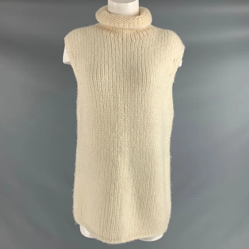 THEORY Size M Cream Alpaca Blend Sleeveless Sweater Wool Fabric Cashmere Fabric Tweed Fabric