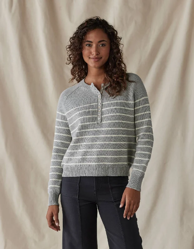 Josefine Henley Sweater in Grey Stripe Oversized Loose Flowy