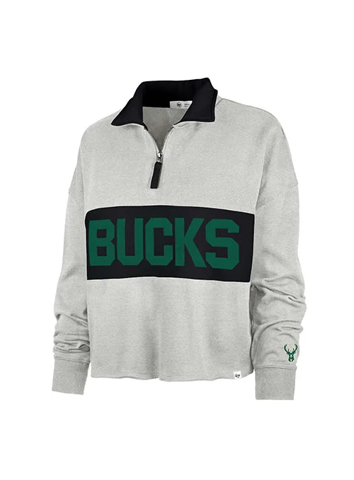 Women's '47 Brand Breakthrough Milwaukee Bucks 1/4 Zip Pullover Thick Cable Knit