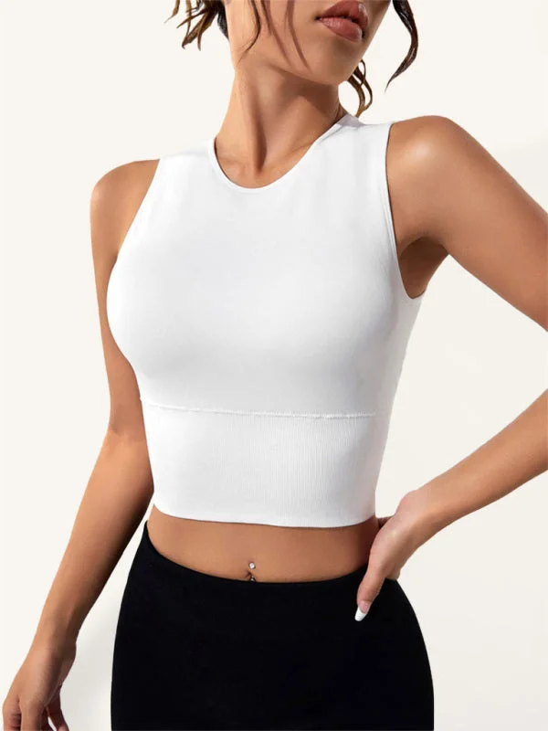 Blue Zone Planet | Solid Color Open Back Round Neck Sleeveless Sports Tank Top sheer tank top