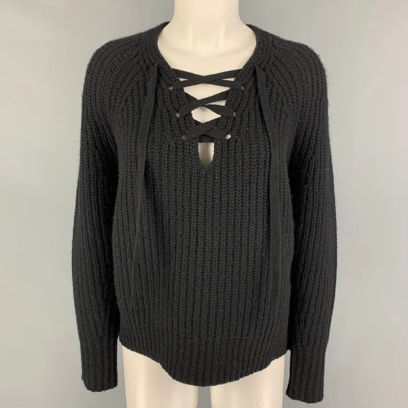 NILI LOTAN Size XS Black Cashmere Chunky Knit Sweater Hooded Caped Shawl Collar