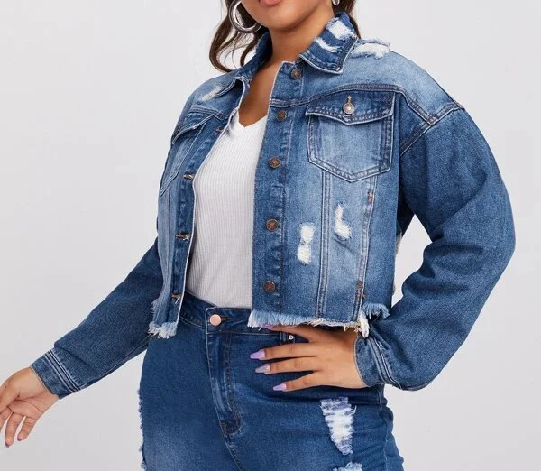 Women Ripped Denim Jacket Knit Jacket Woven Jacket Fleece Jacket