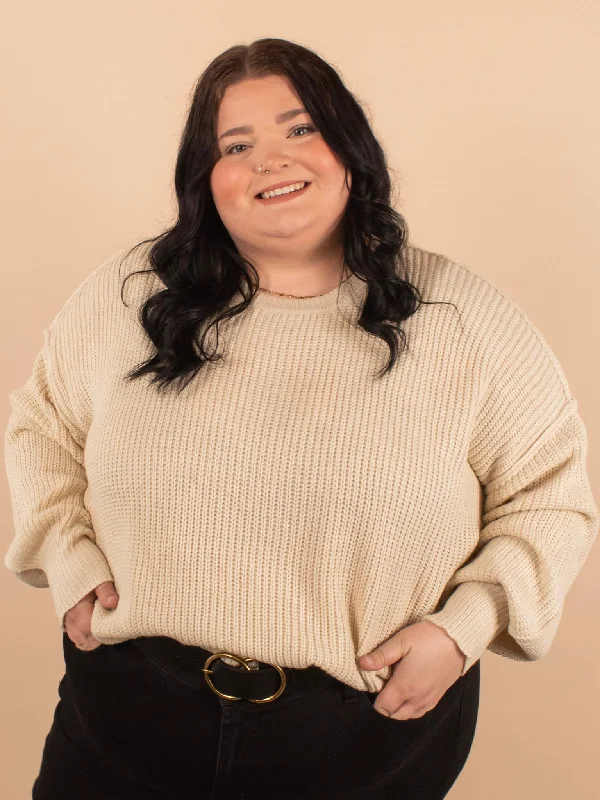 Laurel Oversized Knit Sweater in Cream Faux Fur Fabric Real Fur Fabric Shearling Fabric