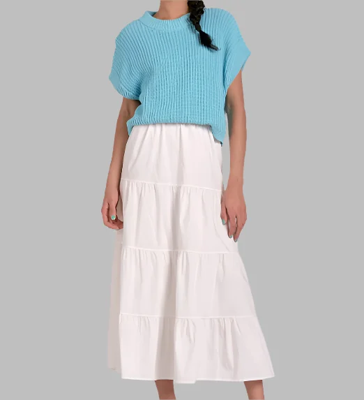 Elan Opal Sweater Dress-White Aqua Combo Tailored Straight A-Line