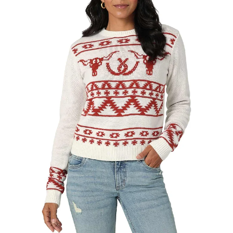 Wrangler Women's Steer Head Pullover Sweater Ruffle Sleeve Feminine