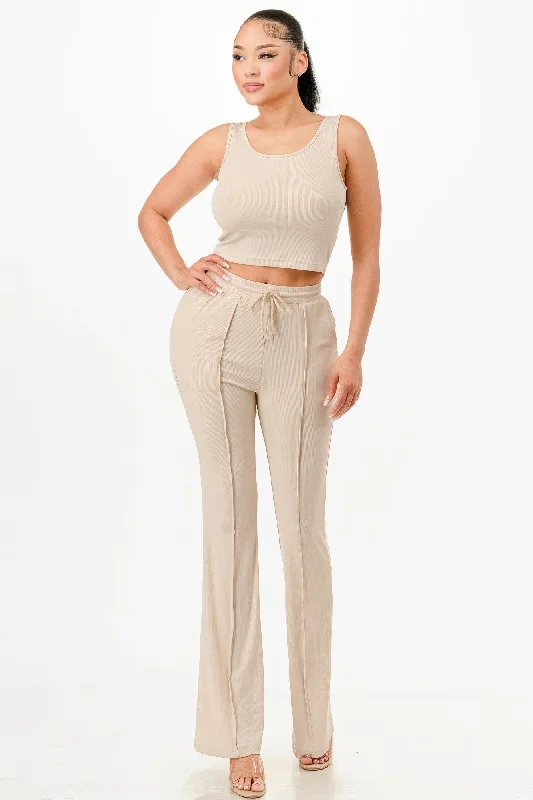 Ribbed Tank Top And Pant Set sleep tank top