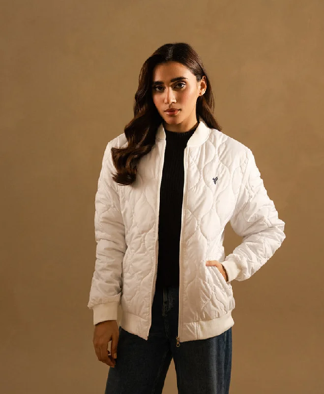 White Diamond Quilted Jacket (Women) A-Line Jacket Boat Neck Shawl Collar