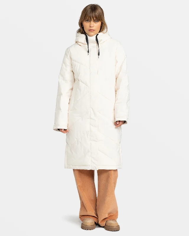 Ellie Insulated Jacket - Buttercream A-Line Jacket Boat Neck Shawl Collar