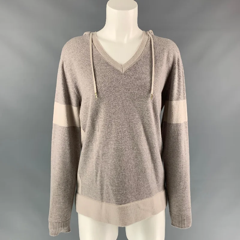FALCONERI Size M Taupe & Beige Color Block Cashmere Sweater Nylon Fabric Polyester Fabric Spandex Fabric