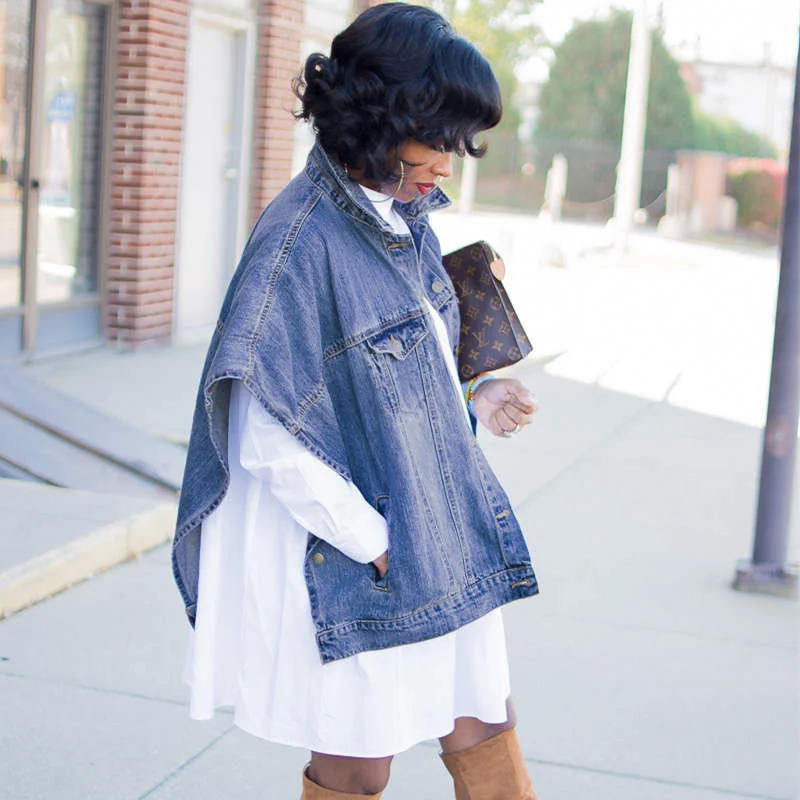 Irregular Cloak Design Women Denim Jacket Vest Appliqued Jacket Beaded Jacket Sequined Jacket