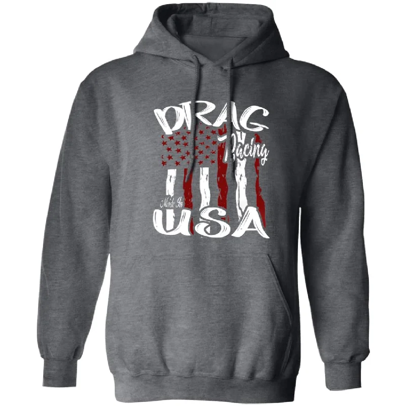 Drag Racing Made In USA Pullover Hoodie 8 oz (Closeout) Fitted Ribbed Sweater