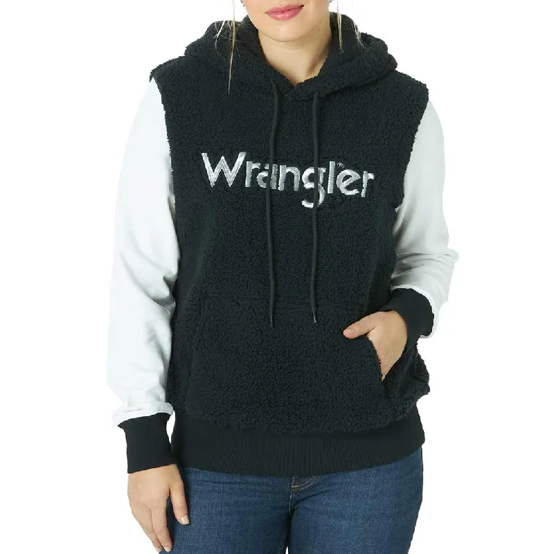 Wrangler Women's Retro Sherpa  Pullover Logo Hoodie Sabrina Neck Pullover
