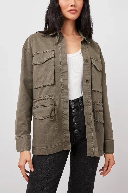 EVAN JACKET - MOSS Zippered Front Buttoned Front Snap Front