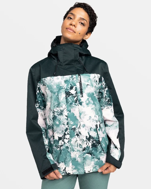 Roxy Jetty 3N1 Snow Jacket - Sea Pine Dreamy Picture Welt Pockets Slit Pockets Flap Pockets