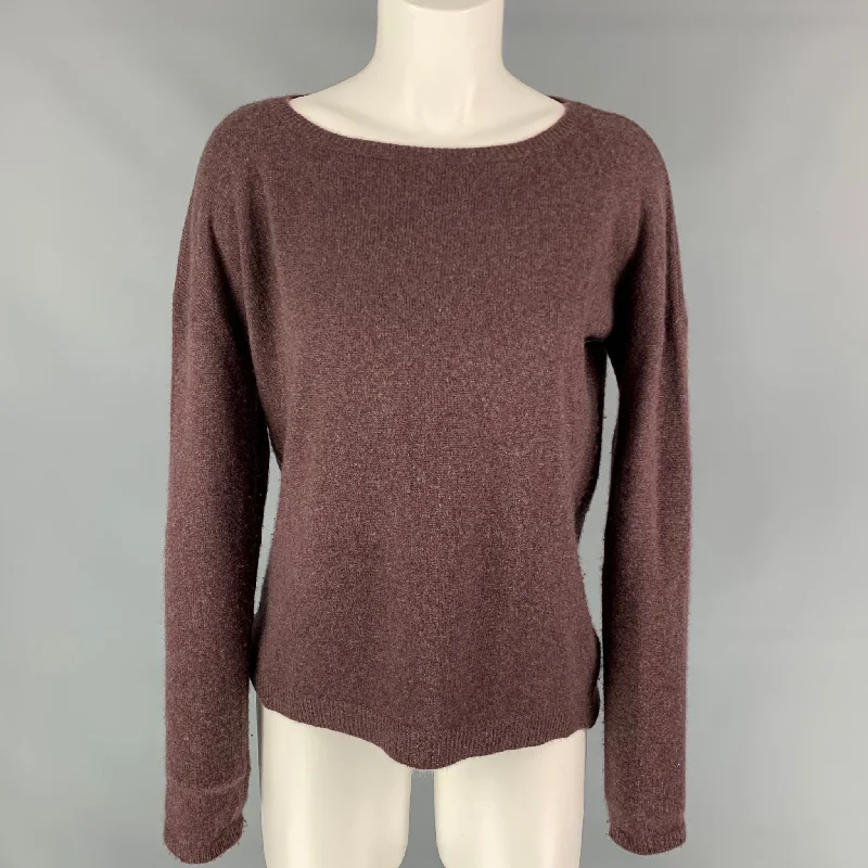 ZADIG & VOLTAIRE Size M Burgundy & Silver Cashmere Leather CiCi Sweater Mesh Fabric Canvas Fabric Denim Fabric