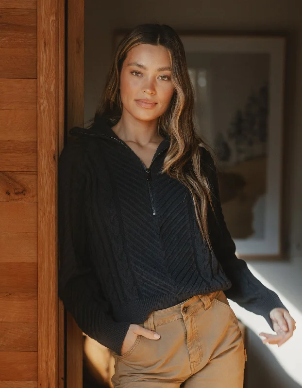Lola Quarter Zip Sweater in Navy Spandex Rayon Corduroy