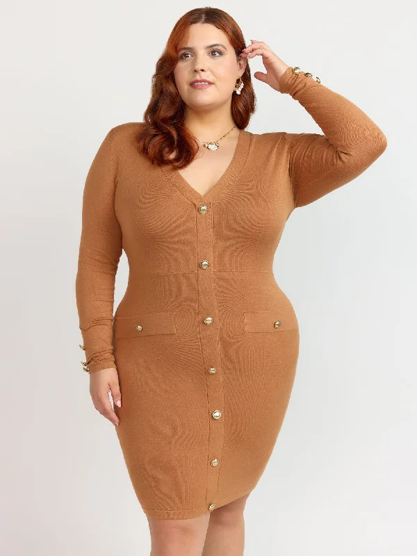 Fashion To Figure - Tessa Button Front Sweater Dress Terry Blend Velvet Blend Canvas Blend