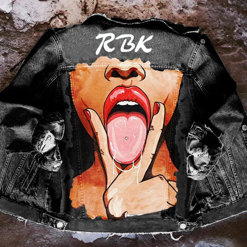 Women Casual Long Sleeves Graphic Printed Single-Breasted Denim Jacket Faux Fur Jacket Real Fur Jacket Shearling Jacket