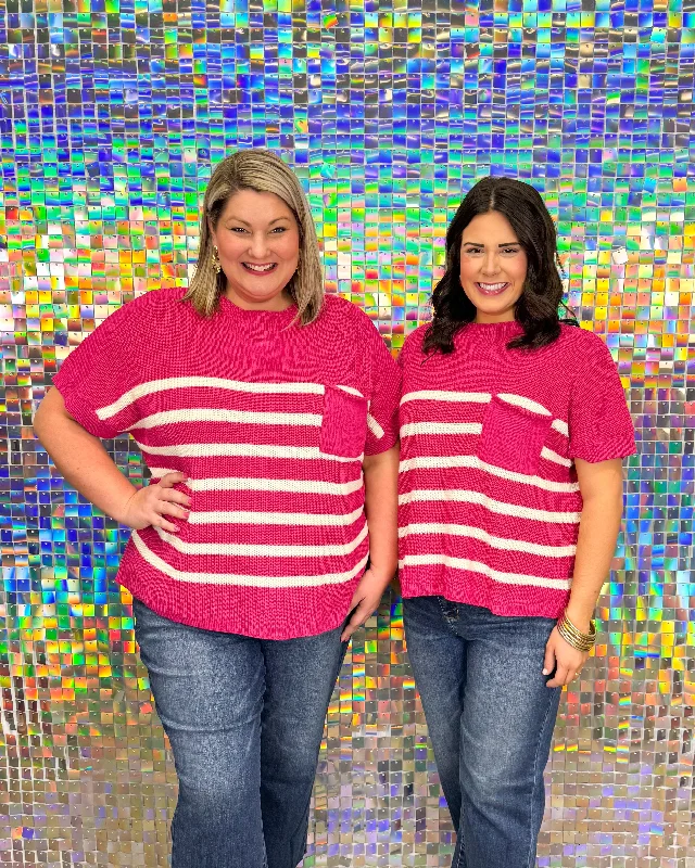 Amelia Stripe Sweater - Hot Pink