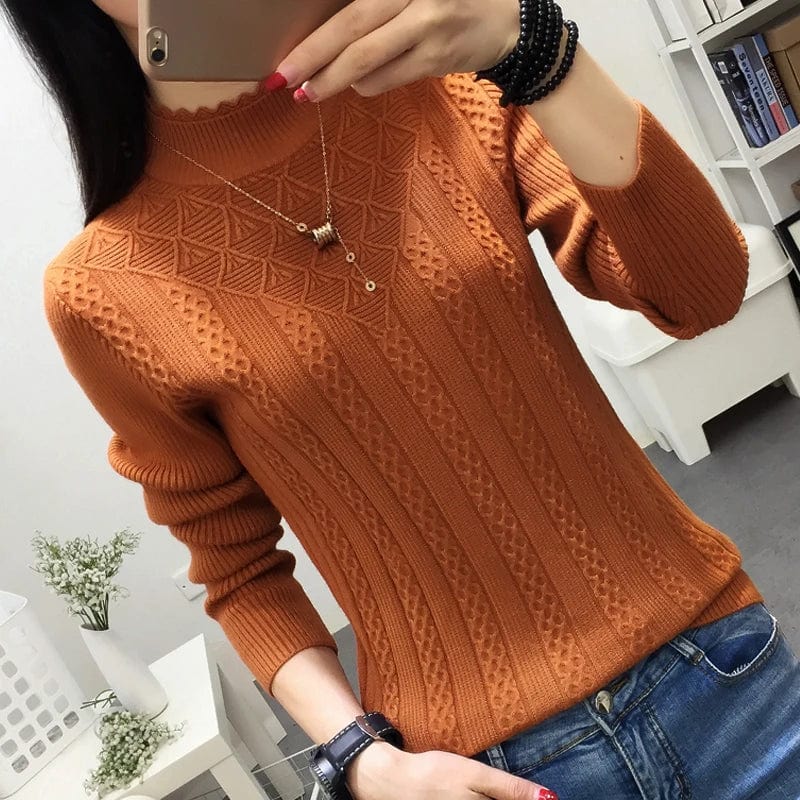 2024 NEW Winter Women Cashmere Sweater Half-high Collar Pullover Bottom Knit Sweater Short Style In Autumn And Winter Sweater Bishop Sleeve Elegant
