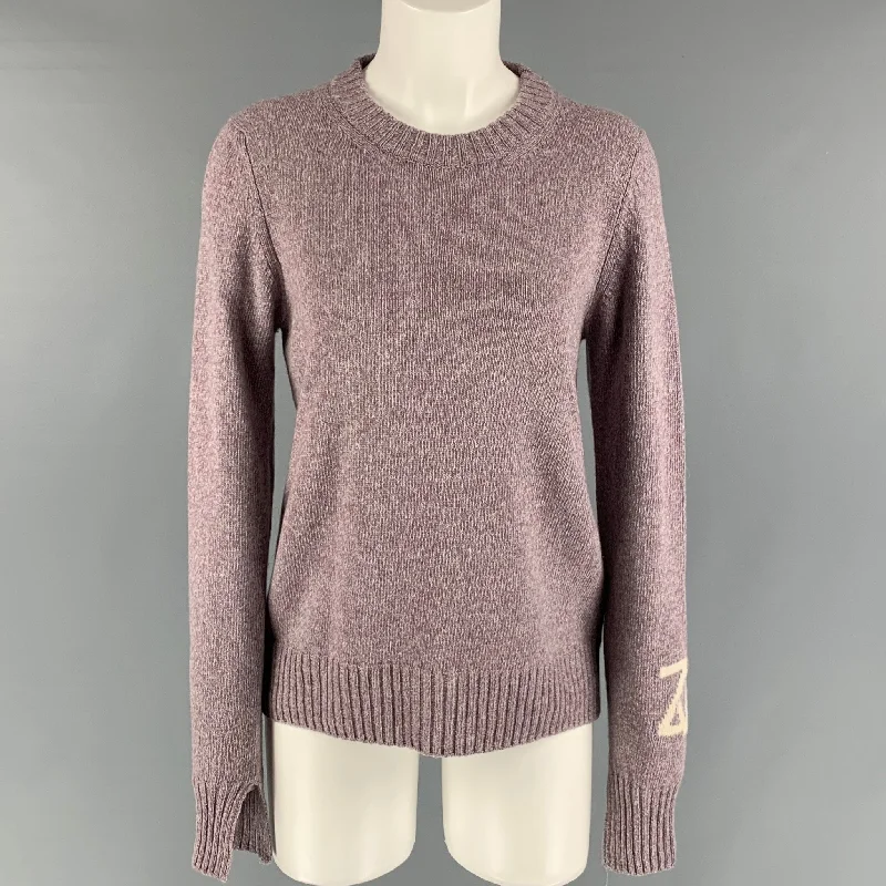 ZADIG & VOLTAIRE Purple Cream Cashmere Size M Heather Crew-Neck Sweater Elegant Classic Vintage