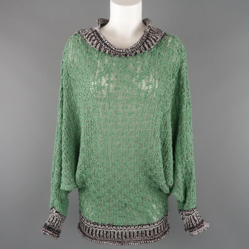 AF VANDERVORST Size S Green & Gray Cotton Blend Batwing Sweater Welt Pockets Slit Pockets Flap Pockets