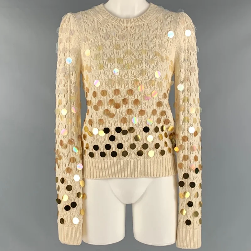 MARC JACOBS Size S Cream Gold Wool Cashmere Payettes Sweater Elegant Classic Vintage