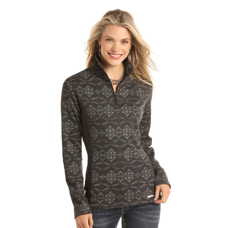 Powder River Outfitters Performance Aztec Grey Womens Pullover Slim Sleeve Pullover
