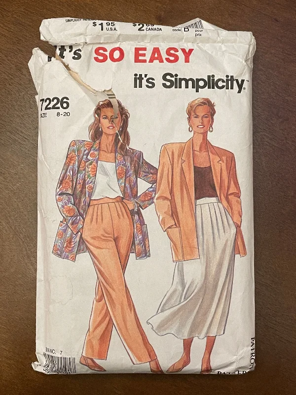 SALE 1991 Simplicity 7226 Pattern - Women's Jacket, Skirt and Pants Print Jacket Jacquard Jacket Embroidered Jacket