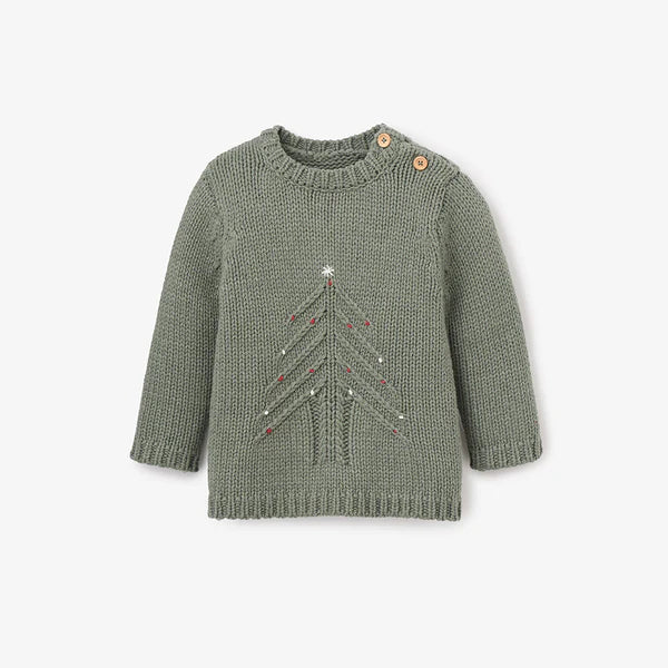 Elegant Baby Green Christmas Tree Knit Pullover dolman Sleeve Top