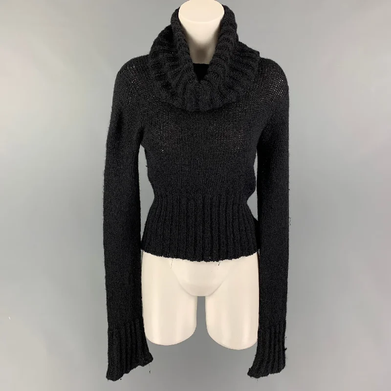 SPORTMAX Size M Black Nylon Mohair Turtleneck Sweater Graphic Sweater Embroidered Appliqued