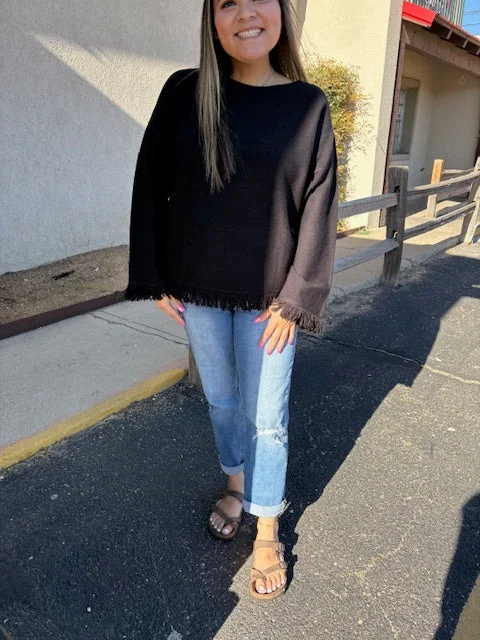 Black Pullover Ribbed Crew Neck