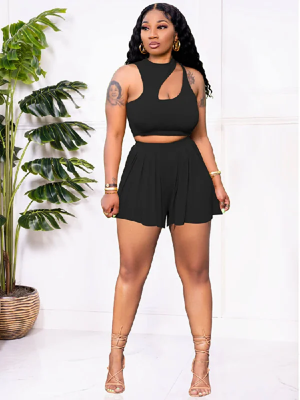 Two Piece Tank Crop Top Ruffle Shorts Outfits sexy tank top