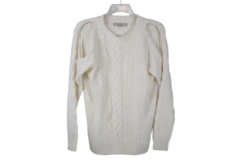 LOFT Cream Knit Cold Shoulder Sweater | M Embroidered Appliqued Beaded
