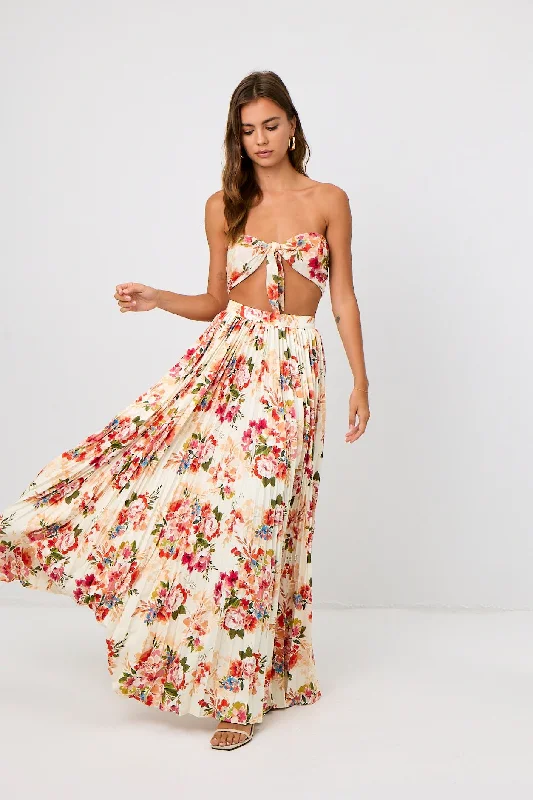 Sunburst Maxi Skirt - Peach Floral
