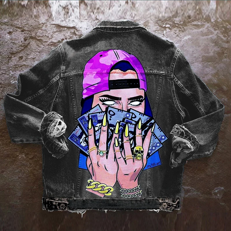 Women Casual Long Sleeves Graphic Printed Single-Breasted Denim Jacket Rayon Jacket Velvet Jacket Corduroy Jacket
