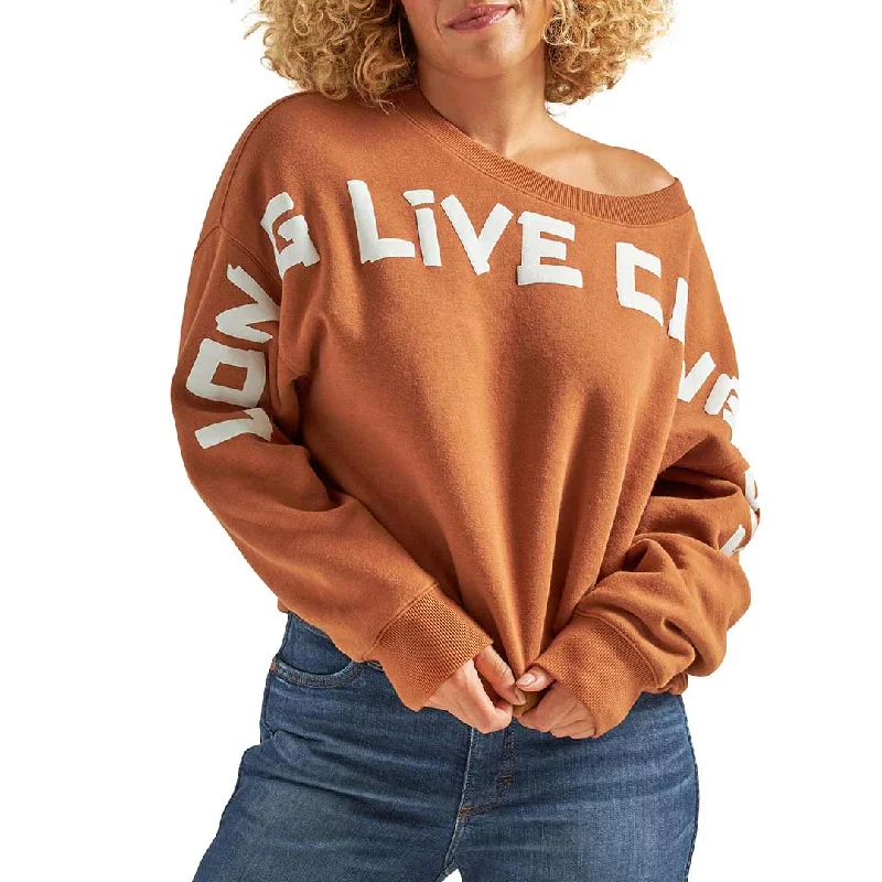 Wrangler Women's Long Live Cowboys Cinched Fleece Pullover Saggy Sleeve Comfort