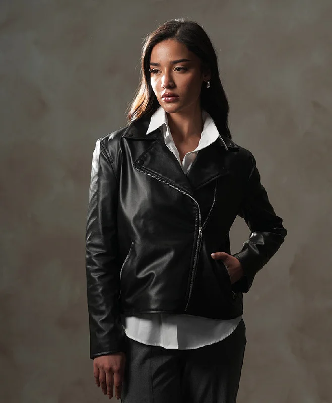 Biker Silver Jacket (Women) Fleece Jacket Down Jacket Feather Jacket