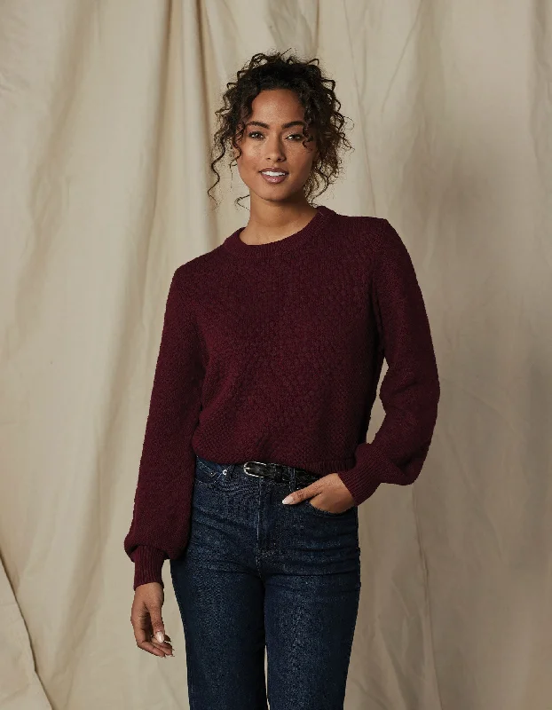 Colette Sweater in Wine Satin Blend Silk Blend Wool Blend