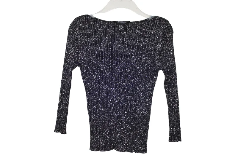 Rafaella Black Shimmer Knit Sweater | S Long Sweater Short Sweater Cropped Sweater